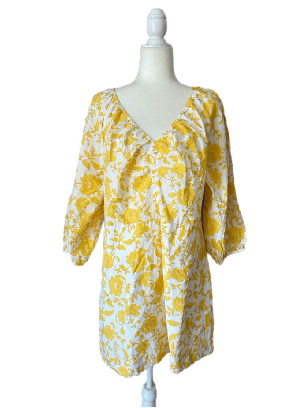 NWOT LOFT Floral Poplin Shirred Mini Dress Size 14
